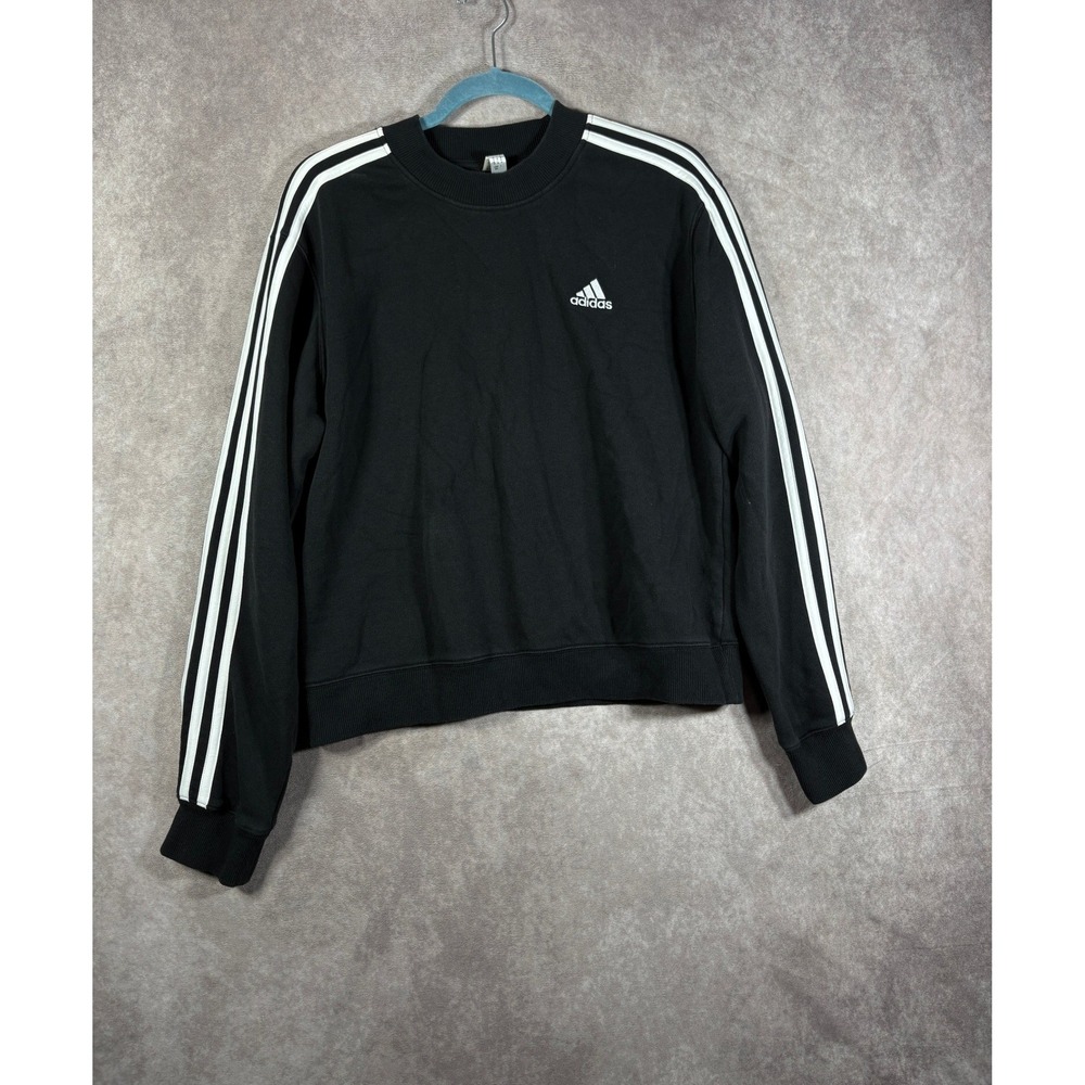 Adidas Sweatshirt Womens Medium Black Essentials 3-Stripes Athleisure Active Gym